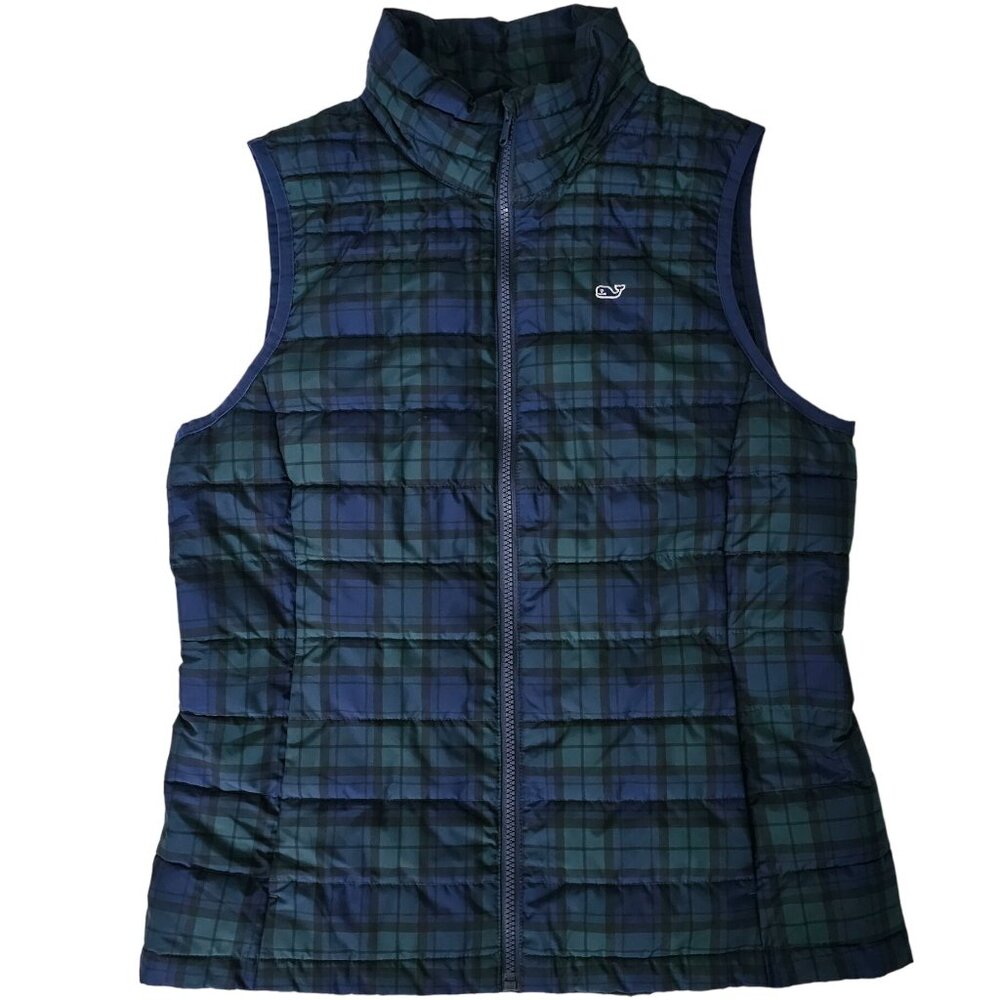 Vineyard Vines Women's Blue Green Tartan Plaid‎ Puffer Vest Jacket Size Small - Picture 2 of 11